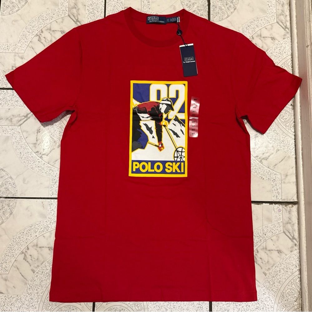 New Polo Ralph Lauren 92 Polo Ski Short Sleeve T-Shirt Red Mens Size Medium-Tall